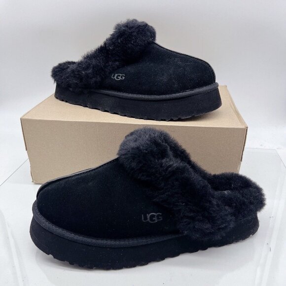 UGG Disquette Slide Slipper Shearling Platform Sandal Black Women's US 12 NEW!!! - Picture 2 of 12